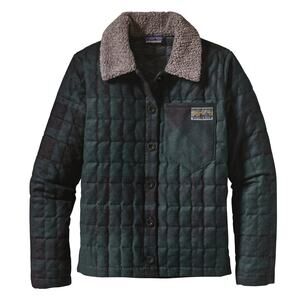 patagonia green plaid recycled down jacket